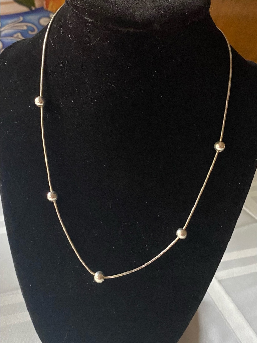 Minimal Silver Bead Station Necklace - Women's Jewelry stamped FAS & "Italy"